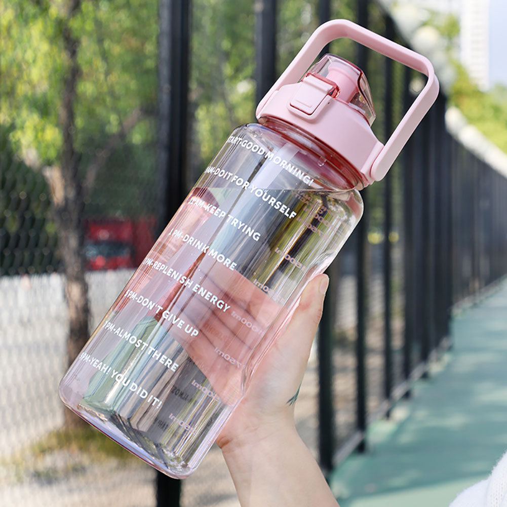 68 oz Portable Water Bottle, Large Capacity Plastic Straw Cup with Time Marker for Outdoor Sports and Fitness