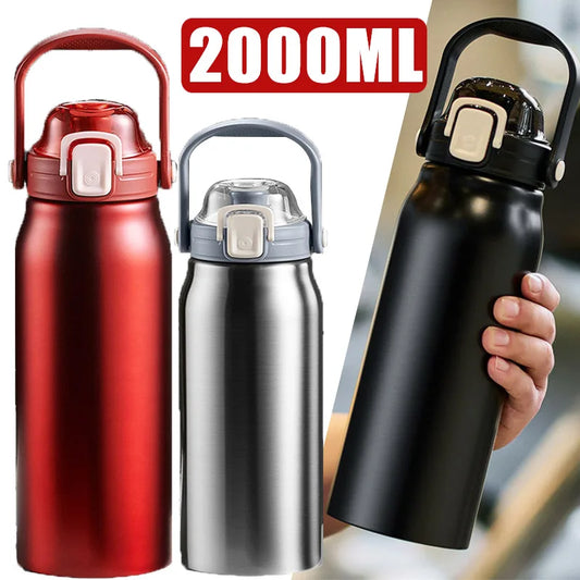 68 oz Large Capacity Stainless Steel Thermo Bottle with Straw, Hot and Cold Tumbler for Gym, Vacuum Flask