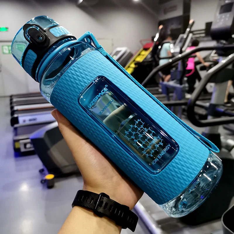 13.5 oz - 37 oz UZSPACE Sport Water Bottles BPA Free Portable Gym Anti-fall Leak-proof Large Capacity Fitness Kettle Tritan Plastic Drink Bottle