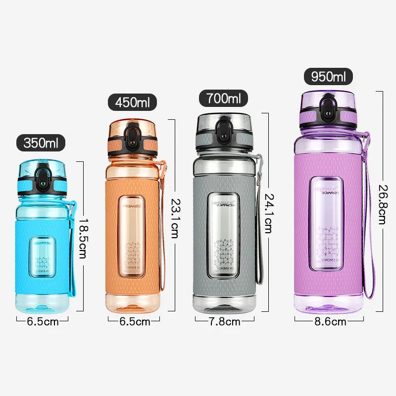 13.5 oz - 37 oz UZSPACE Sport Water Bottles BPA Free Portable Gym Anti-fall Leak-proof Large Capacity Fitness Kettle Tritan Plastic Drink Bottle