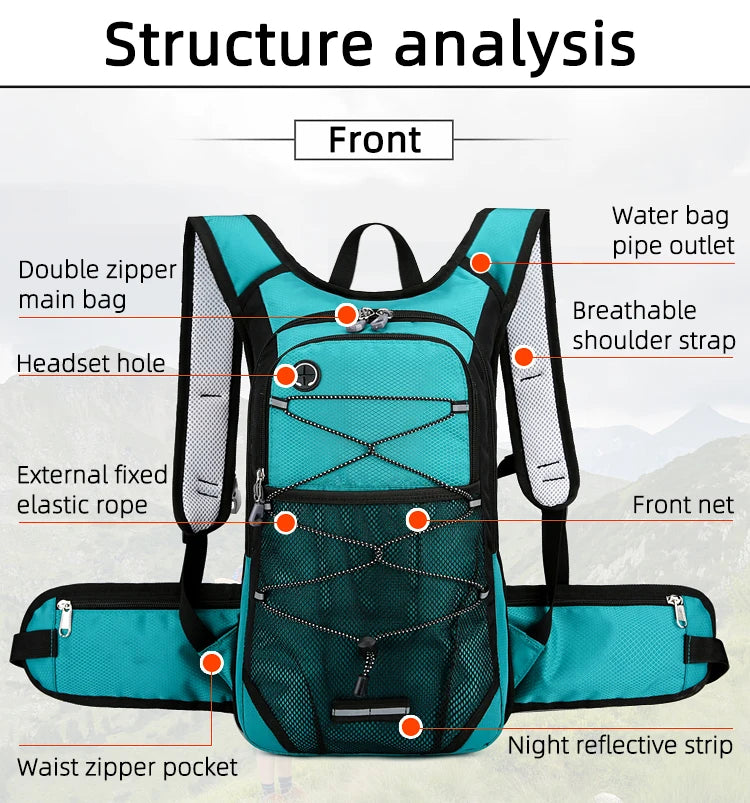 13L Waterproof Hydration Backpack with Water Bladder Storage for Cycling, Running, Hiking, and Climbing