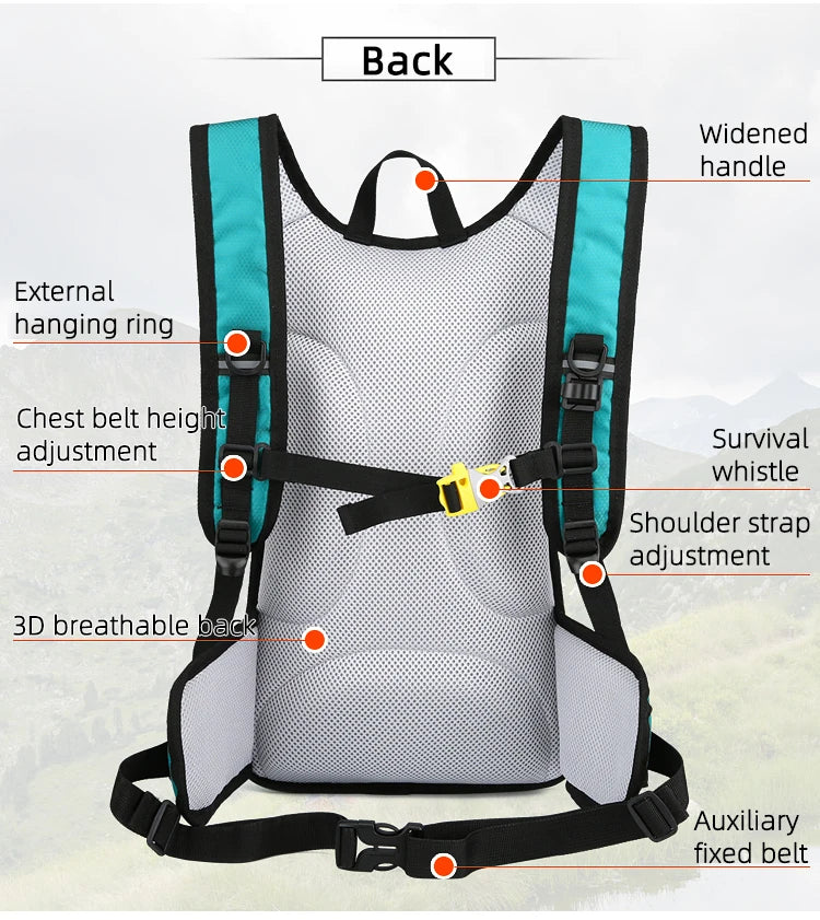 13L Waterproof Hydration Backpack with Water Bladder Storage for Cycling, Running, Hiking, and Climbing