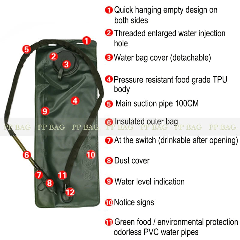 3L Hydration Bladder Water Bag, Tactical Outdoor Backpack for Riding, Camping, and Cycling