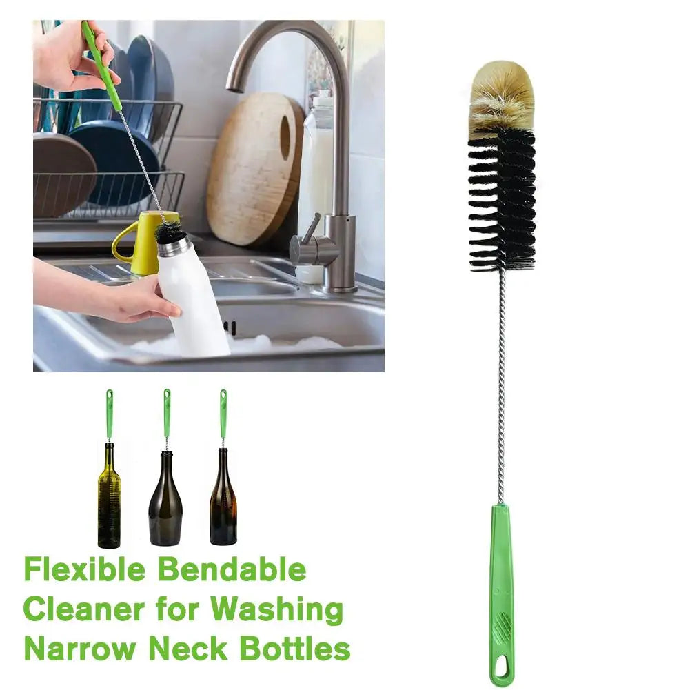 Long Handle Flexible Water Bottle Brush – Bendable Cleaner for Washing Narrow Neck Bottles | Household & Kitchen Cleaning Tool