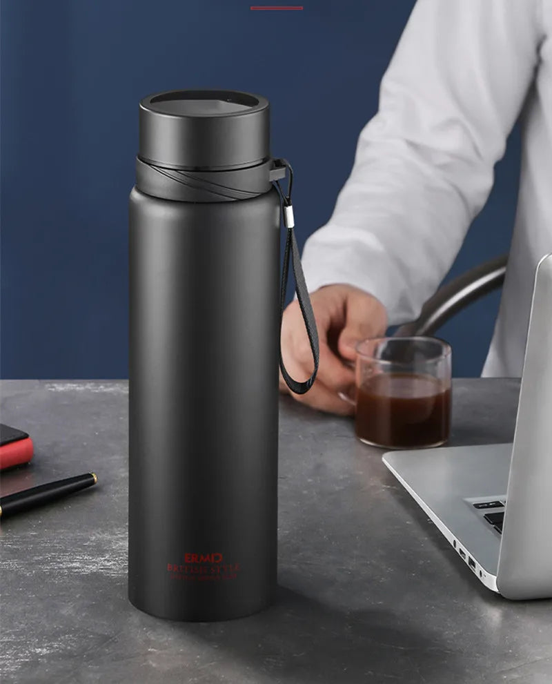 34 oz / 54 oz Double Stainless Steel Vacuum Flask with Filter, Large Capacity Portable Sport Thermos Mug for Coffee and Tea Tumbler