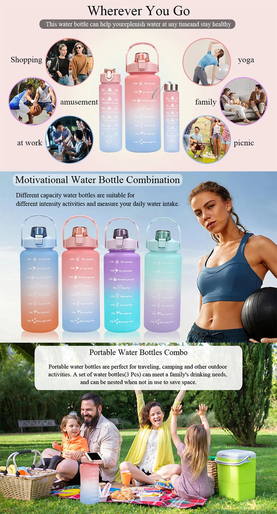 JONBT Large Capacity Sports Water Bottle – 10oz/27oz/68oz | BPA-Free, Leak-Proof Hydration for Gym, Hiking & Outdoor Adventures | Stylish Frosted Gradient Design