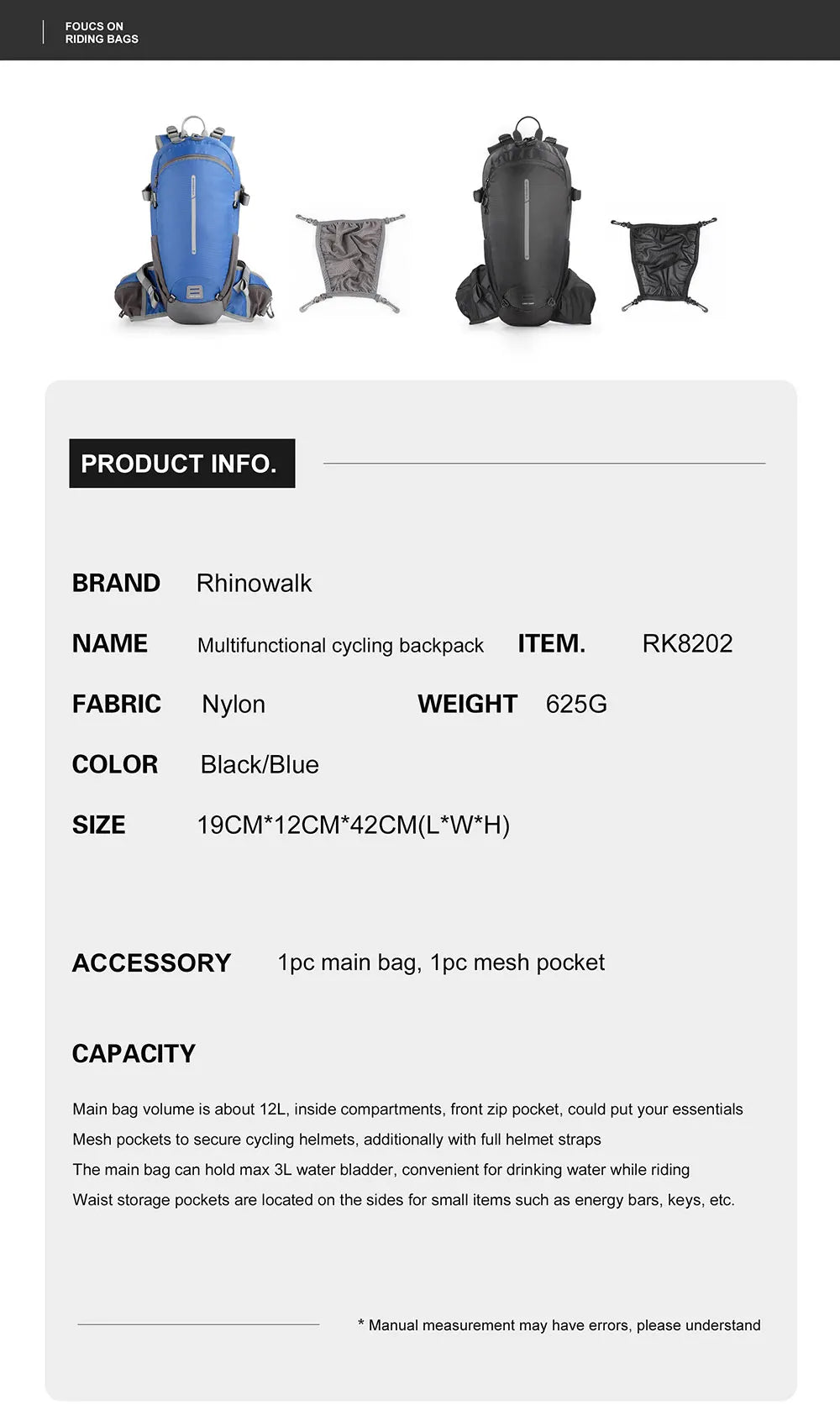 Rhinowalk 12L Portable Cycling Backpack, Hydration Pack for Road Cycling, Hiking, Climbing, and Outdoor Sports