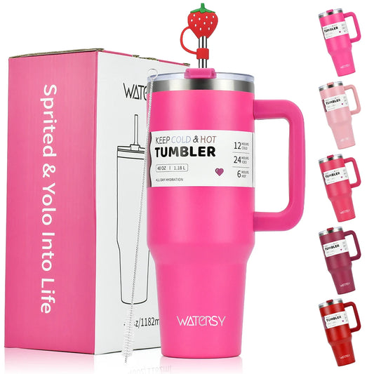 40 OZ Large Capacity Tumbler Stainless Steel Thermos Bottle with Handle & Straw Portable Insulated Cup Car Travel Ice Cup