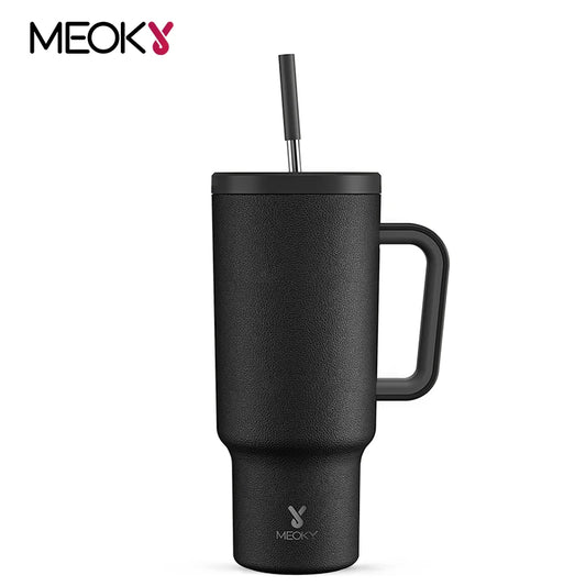 Meoky Tumbler with Handle Straw 40oz/1182ml Thermos Bottle Cold Ice Stainless Steel Simple Car Mug Water Bottle Coffee Cup