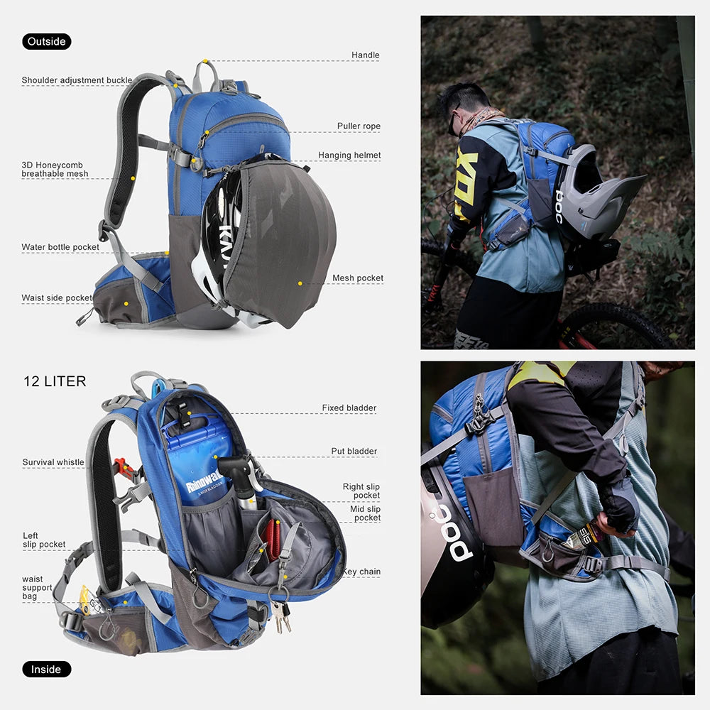 Rhinowalk 12L Portable Cycling Backpack, Hydration Pack for Road Cycling, Hiking, Climbing, and Outdoor Sports