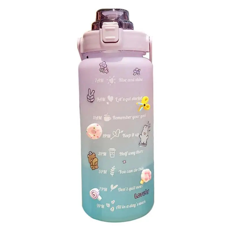 68 oz Large Capacity Gradient Color Water Bottle with Time Scale Reminder, Frosted Cup with Bounce Lid, Cute Stickers Included