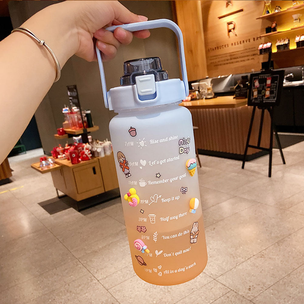 68 oz Large Capacity Gradient Color Water Bottle with Time Scale Reminder, Frosted Cup with Bounce Lid, Cute Stickers Included